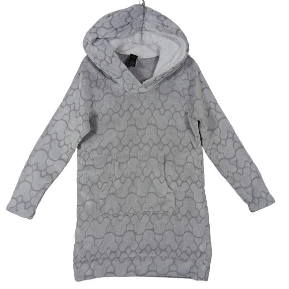 Disney Long Lounge Hoodie Size Small Gray Mickey Head Pattern Fleece Long Sleeve - Picture 4 of 10